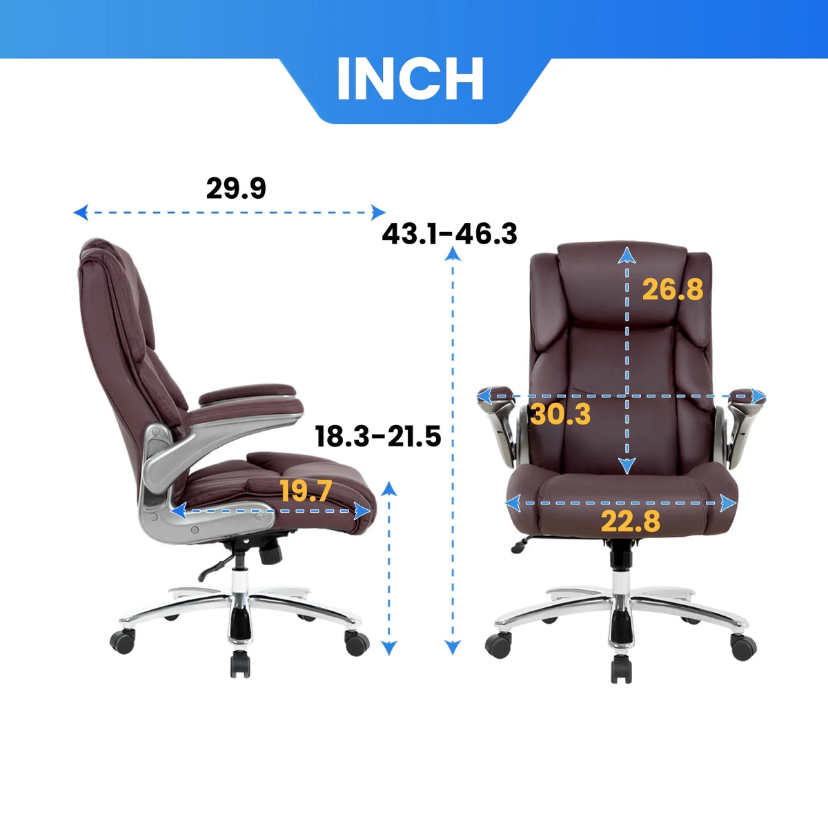 Big and Tall Brown Leather Office Chair 400lbs V9854