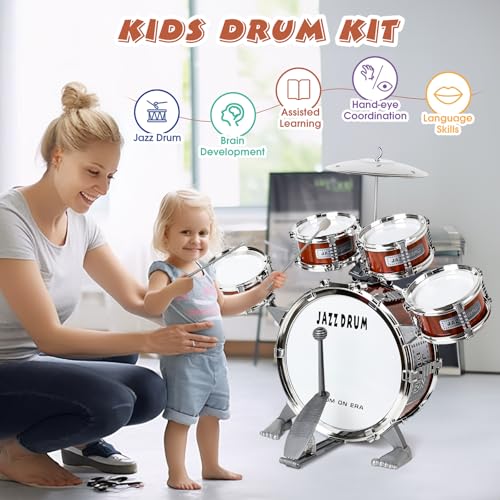 Kids Jazz Drum Set with 5 Drums Percussion Musical Instruments E23632