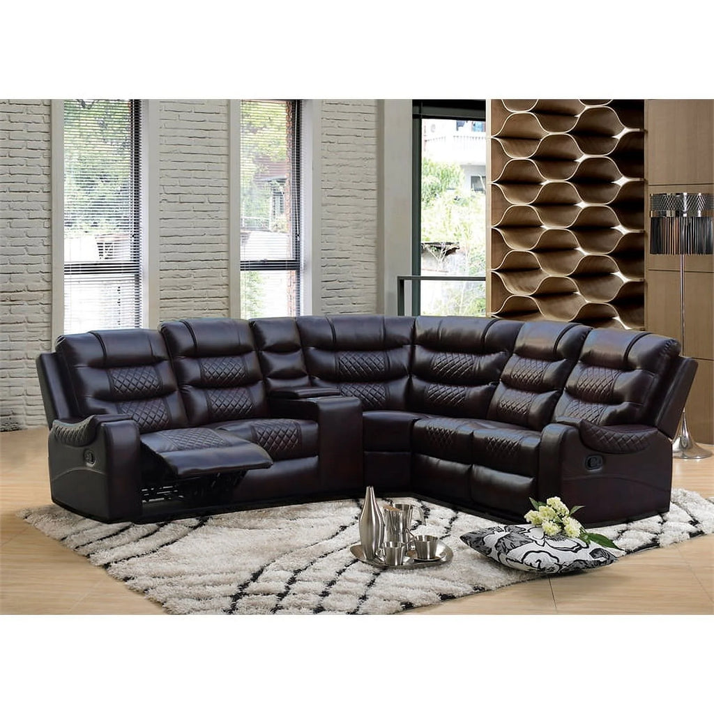Brown Faux Leather Reclining Sectional T4433