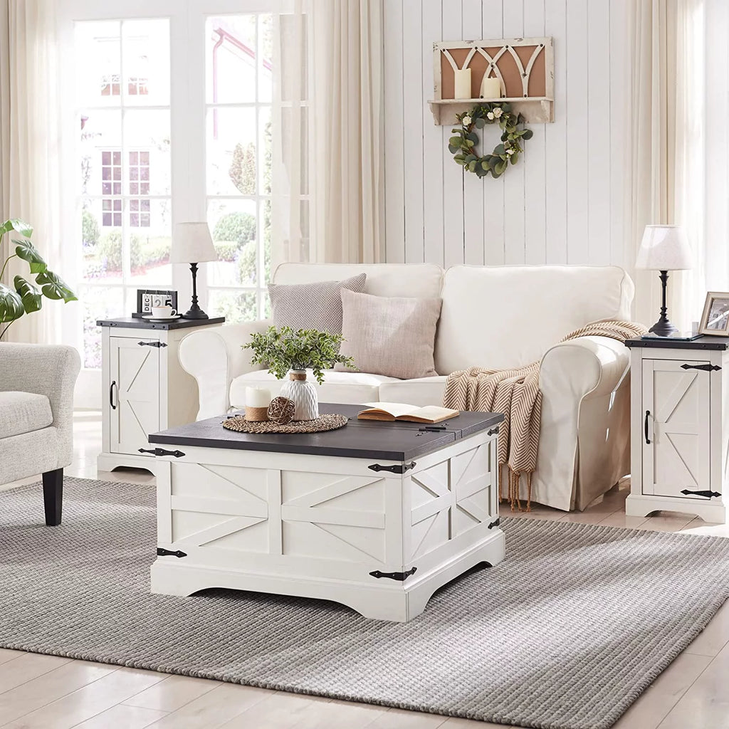 White Wood Lift-Top Coffee Table with Storage X276536