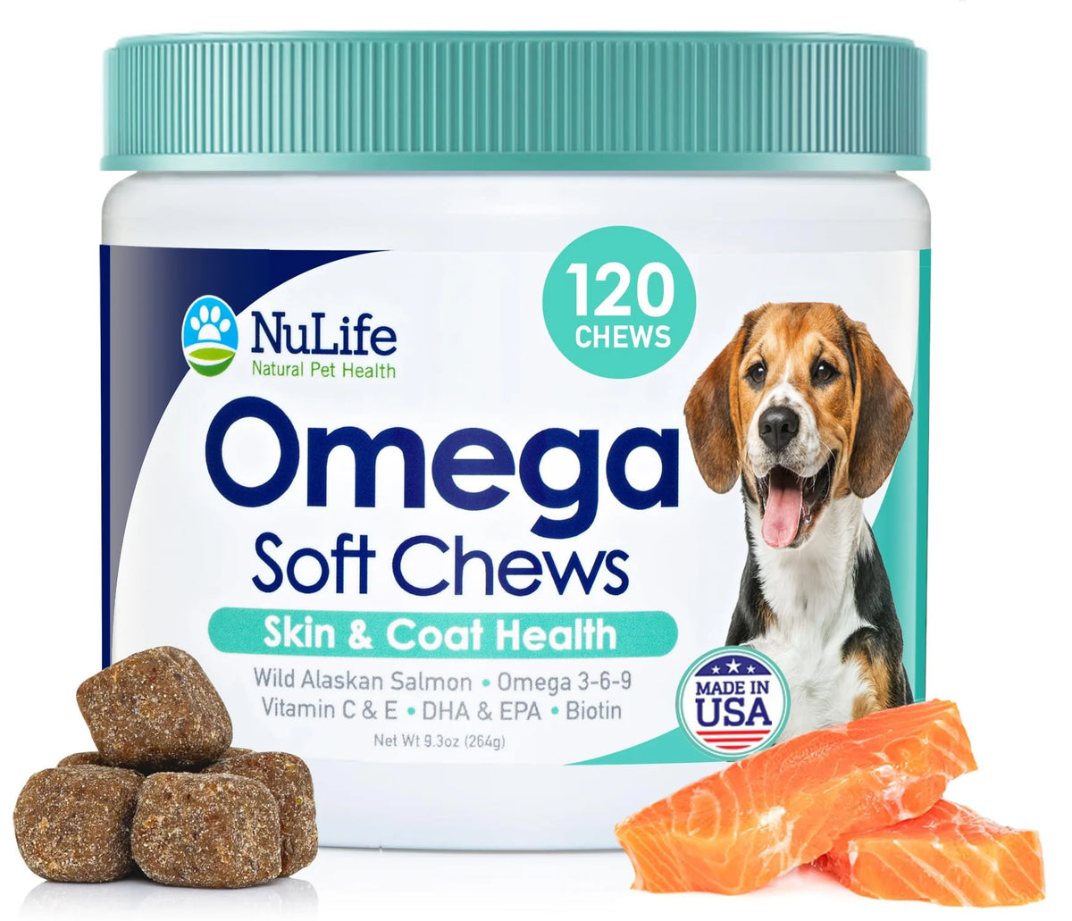 Wild Salmon Dog Chews with Biotin & Vitamin E, Omega 3 6 9, 120 Chews U745466