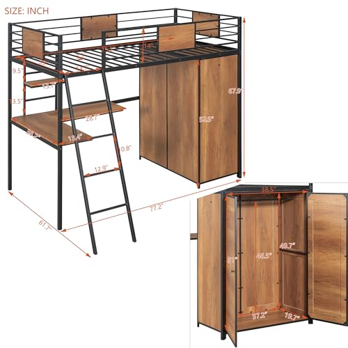 Black Twin Loft Bed with Desk and Storage U482