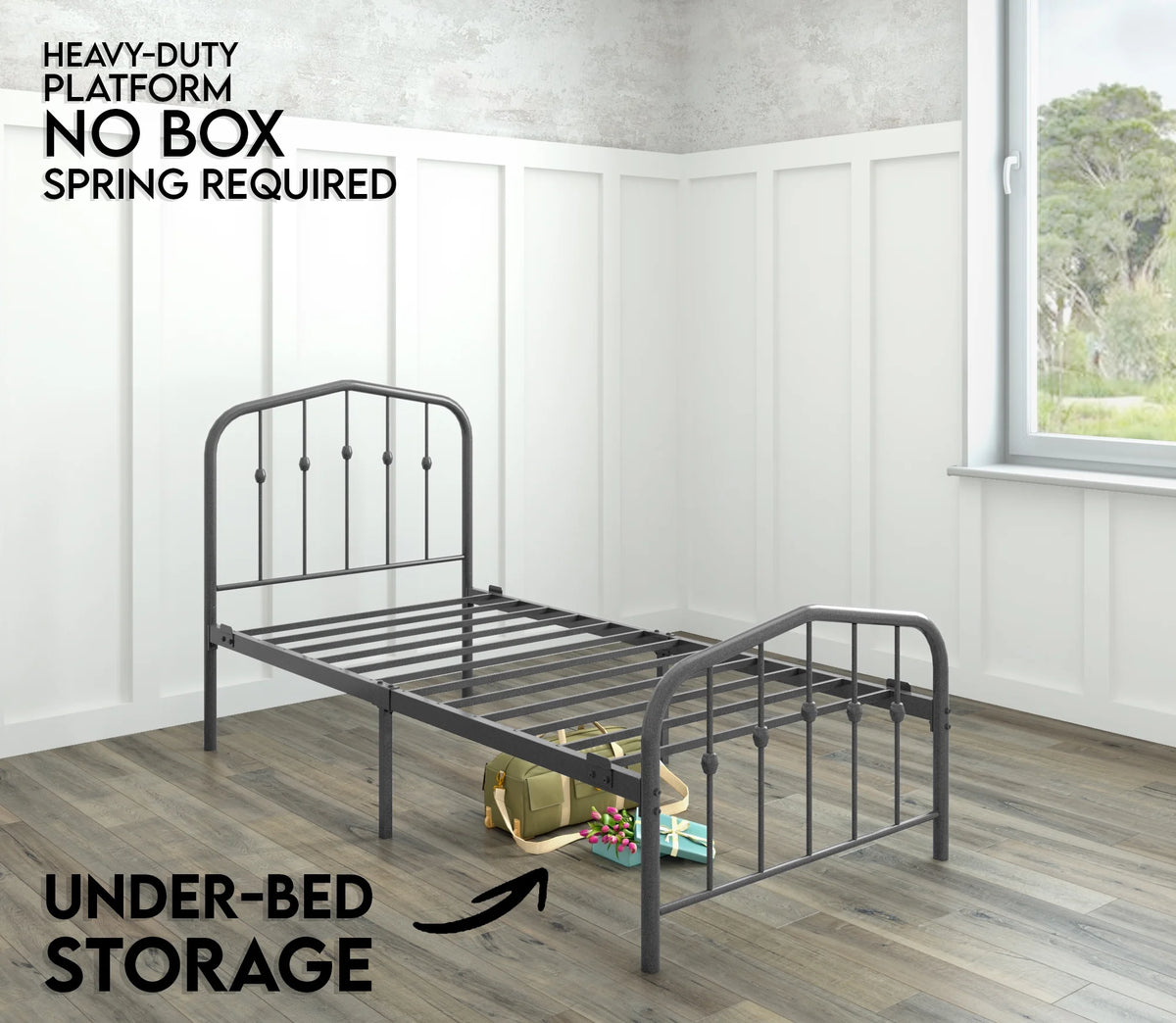 Twin Metal Bed Frame with Headboard and Footboard L930960