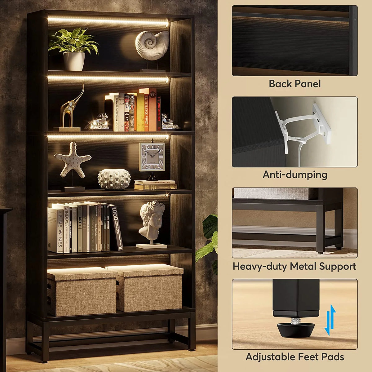 5 Shelf Bookcase with Led Lights U59109