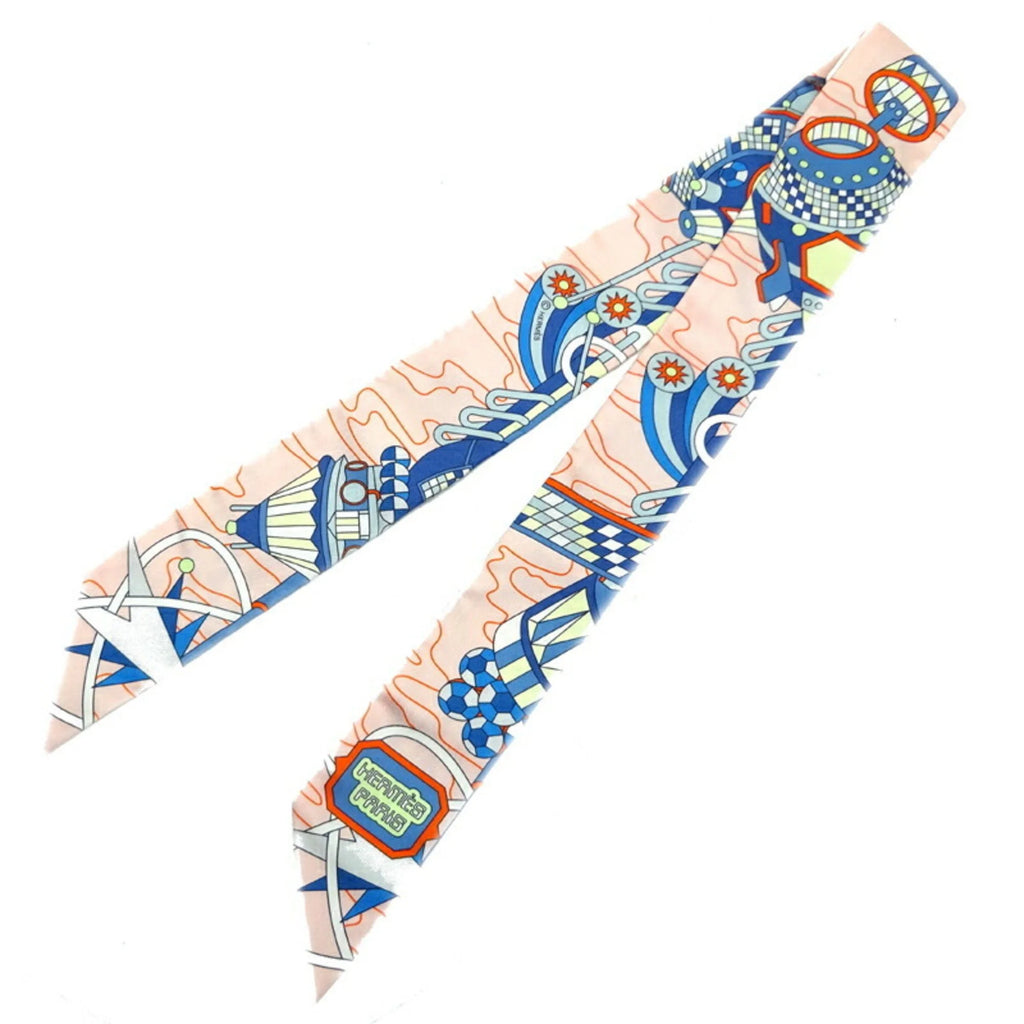 Pre-Owned 100% Silk Scarf Muffler Multi Pink W98227