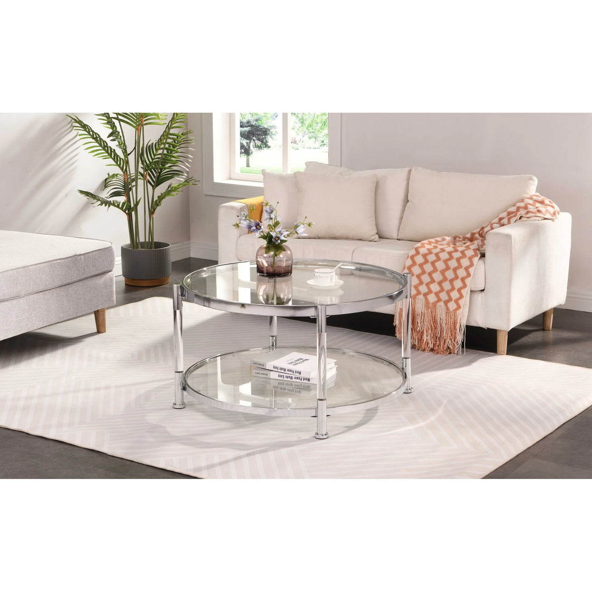Acrylic Round Tempered Glass Coffee Table J994