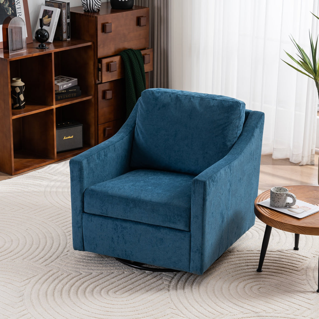 Large Navy Blue Linen Fabric Swivel Armchair J768