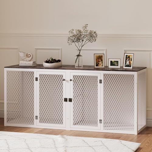 71 Inch Wooden Dog Crate Furniture with Divider D7098