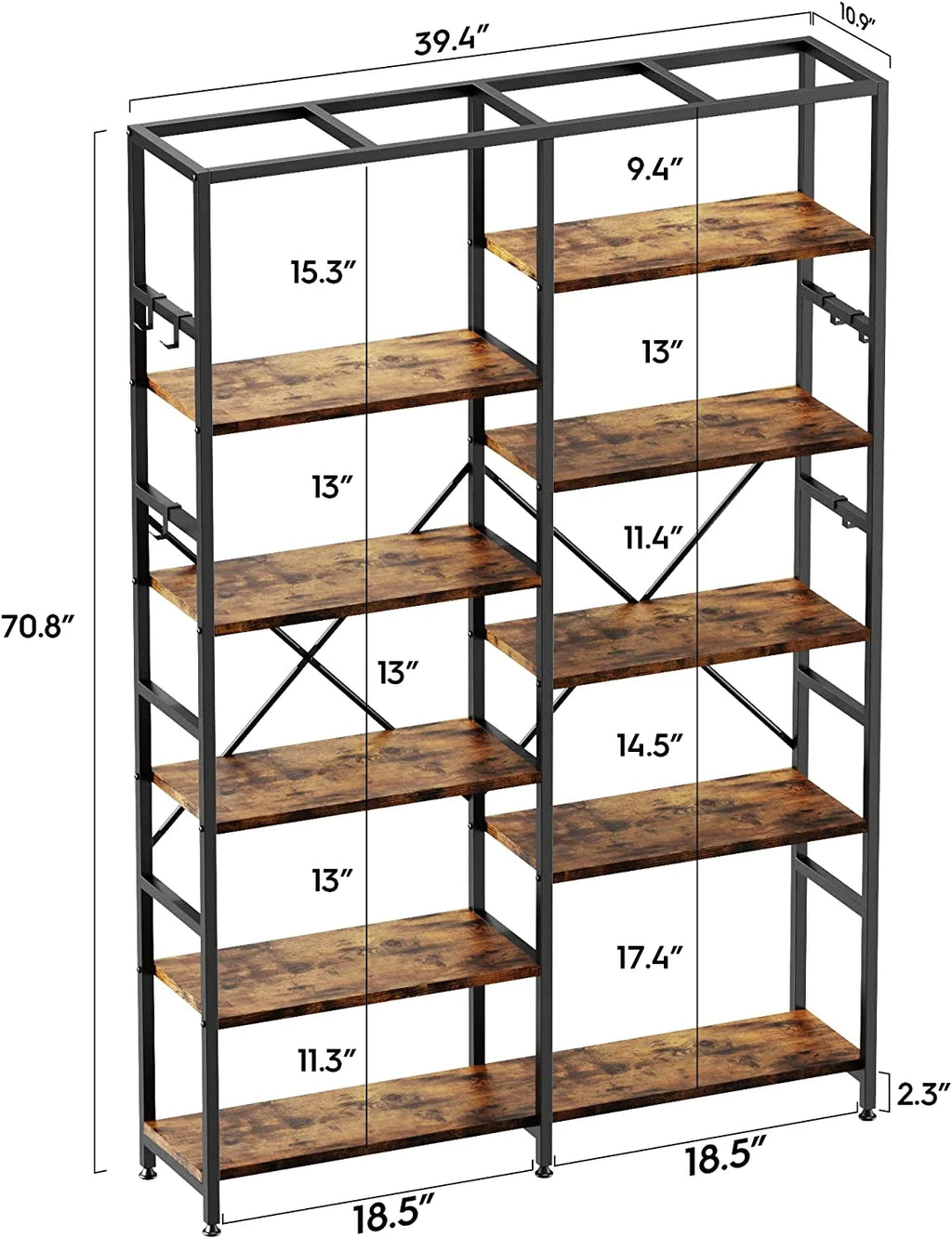 5 Tier Bookcase with 6 Hooks R6923