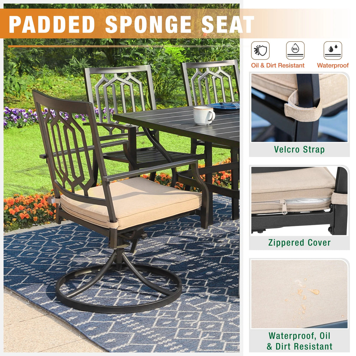 7 Piece Patio Dining Set Metal Table and Chairs A68809
