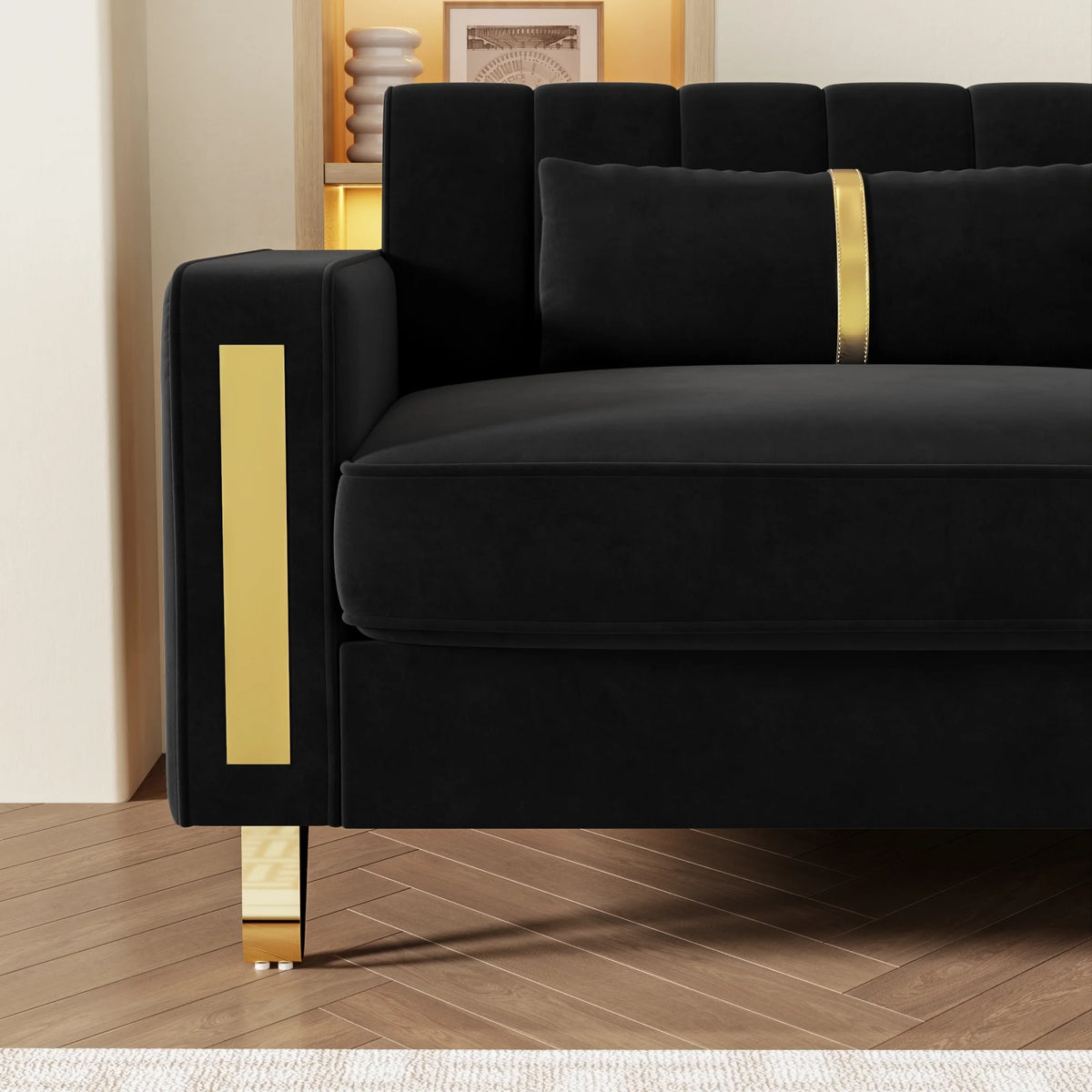 Black Velvet Sofa Couch M105698