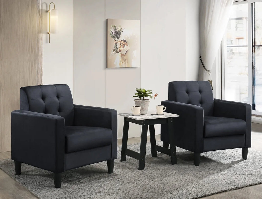 Black Velvet Armchairs and End Table Living Room Set L9168
