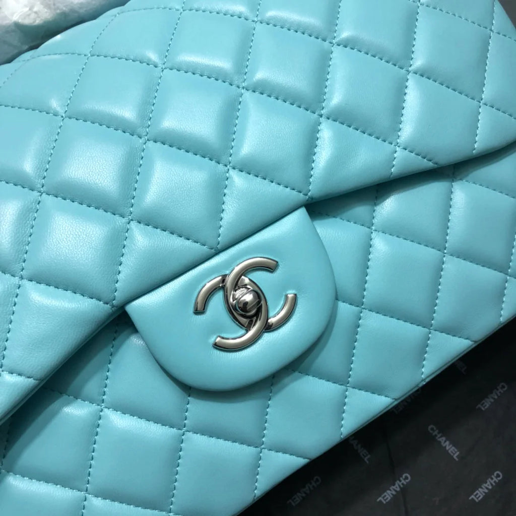 Large Classic Handbag Gold Hardware Blue 11.8in/30cm R687