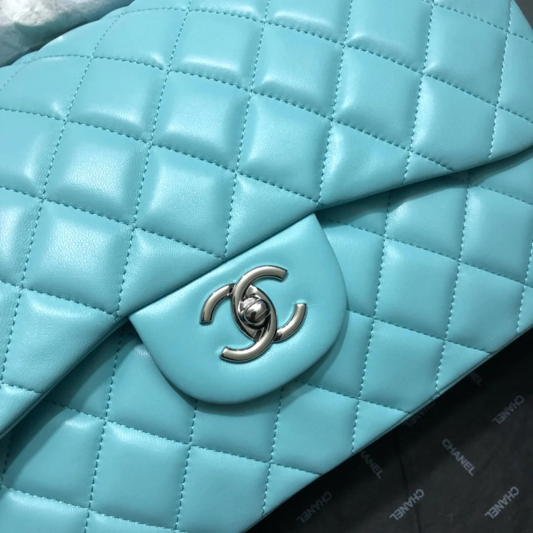 Large Classic Handbag Gold Hardware Blue 11.8in/30cm R687