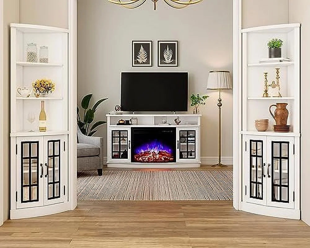 Washed Grey 5-Tier Corner Cabinet with Glass Doors F972