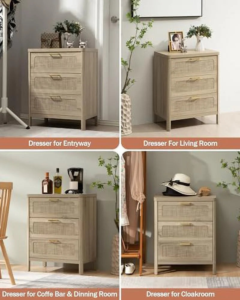 Rattan 3 Drawer Natural Wood Dresser S435