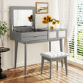 Gray Wood Vanity Table and Stool Set with 3 Drawer M72735