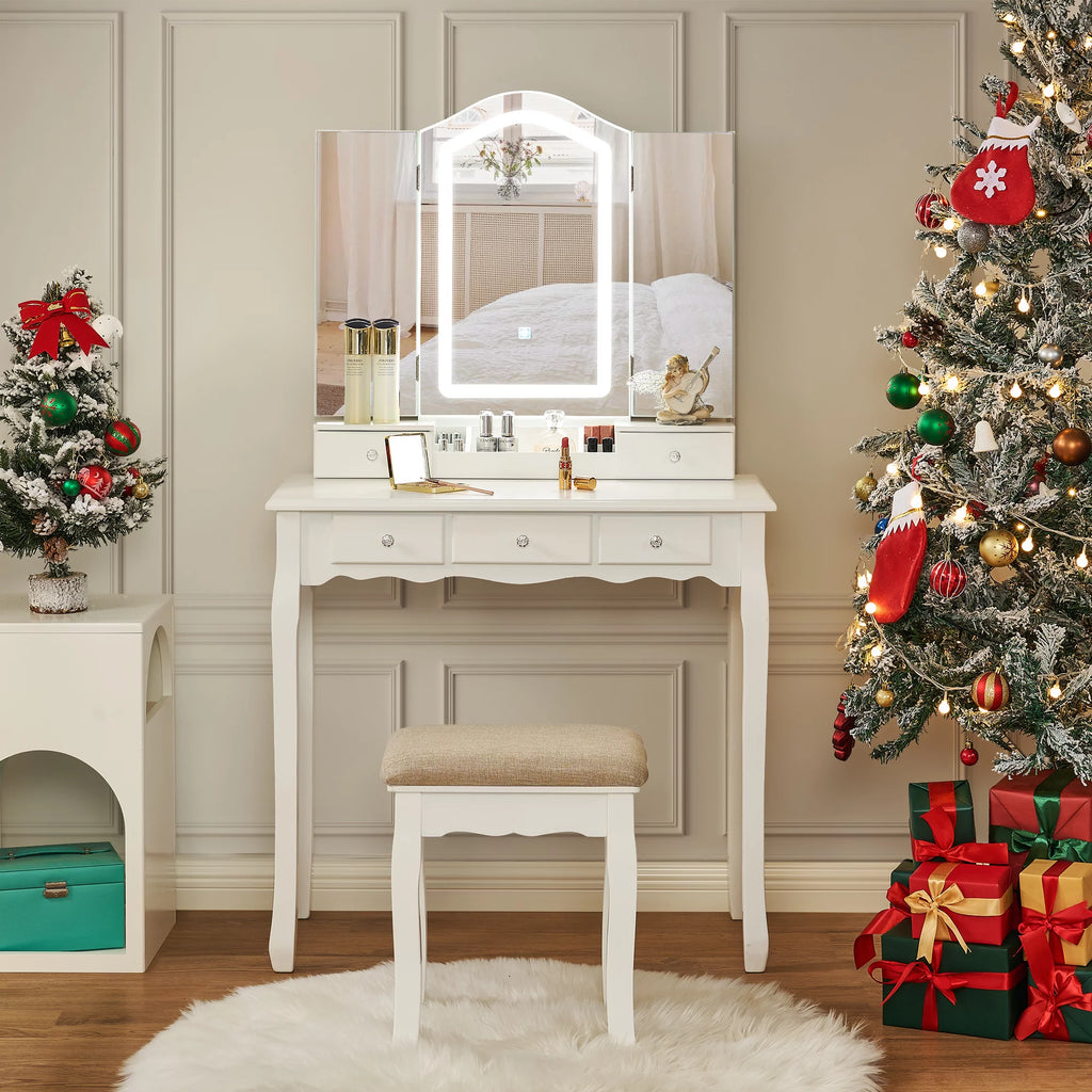 White Vanity Set with Mirror Stool and Drawers R5930