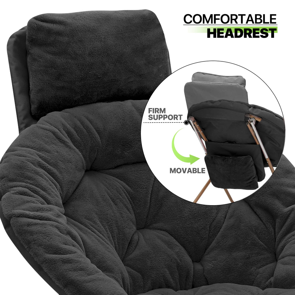 Black Faux Fur Folding Saucer Chairs with Pillow M63824
