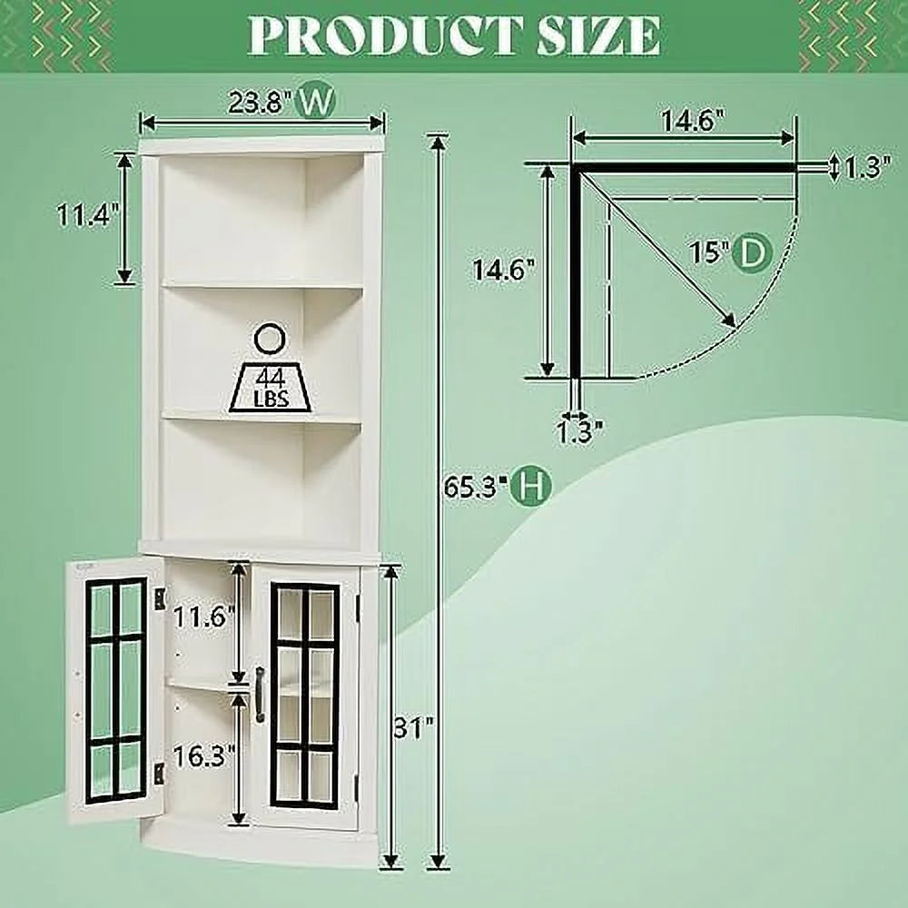 Washed Grey 5-Tier Corner Cabinet with Glass Doors F972