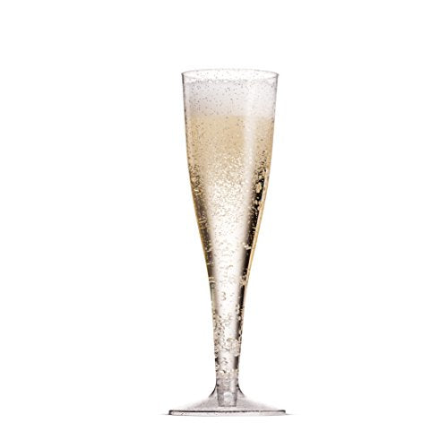 50 Pack 5 Oz Gold Rimmed Clear Plastic Champagne Flutes F721