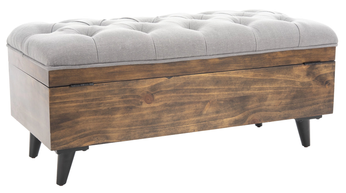 Grey Linen Storage Ottoman Y9385