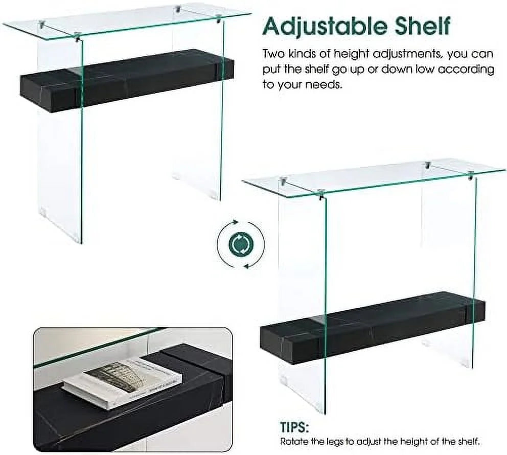Narrow Glass Console Table with Glass Leg N909