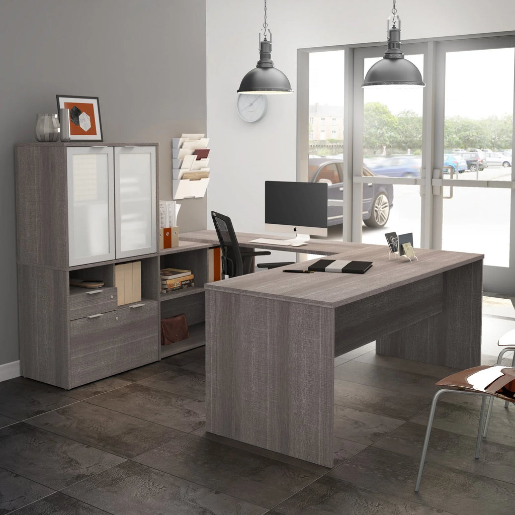 U Shape Computer Desk with Hutch X240