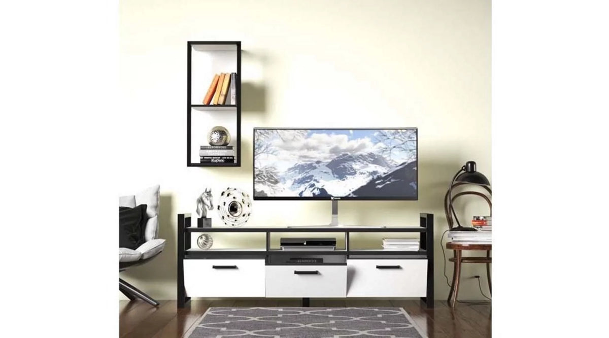 White Metal Frame Tv Stand with Shelf W489218