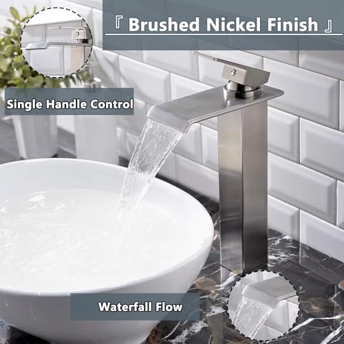 Black Single Handle Stainless Steel Waterfall Vessel Sink Faucet with Drain F9035