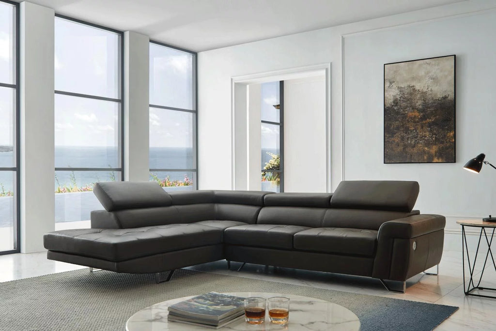 Dark Gray Top-grain Leather Sectional Sofa V6876