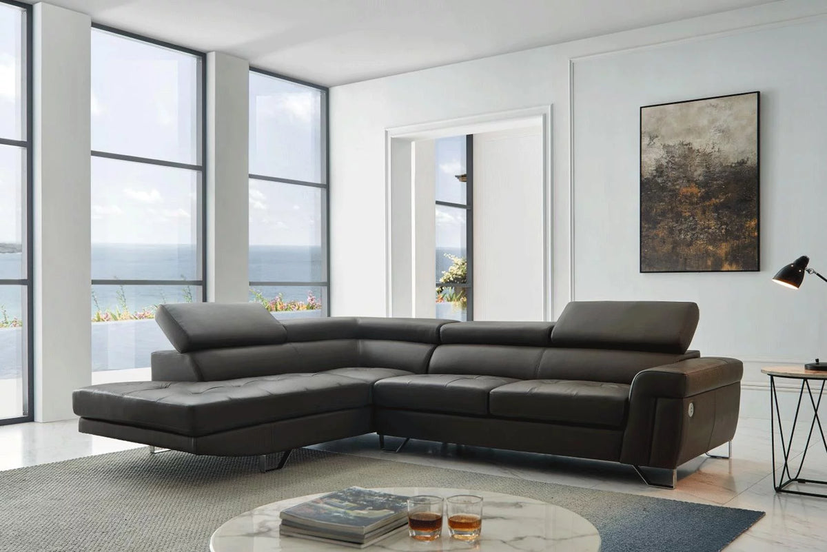 Dark Gray Top-grain Leather Sectional Sofa V6876