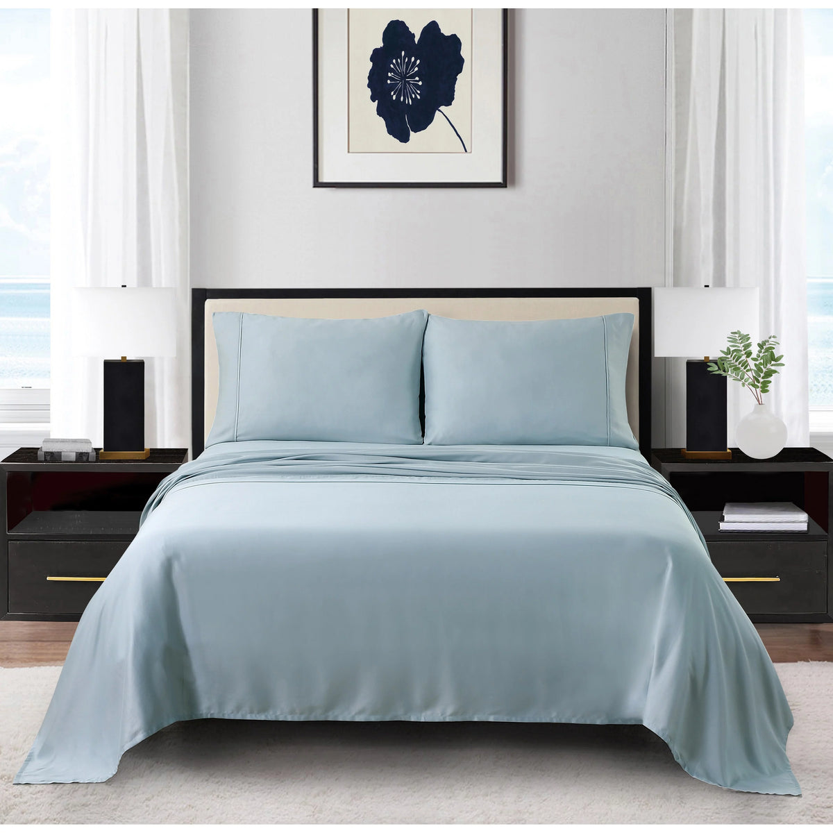 Cotton Sheet Set Queen Blue/Gray H67478