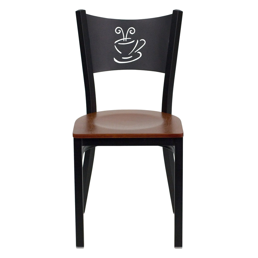 Black Metal Restaurant Chair with Cherry Wood Seat H703051