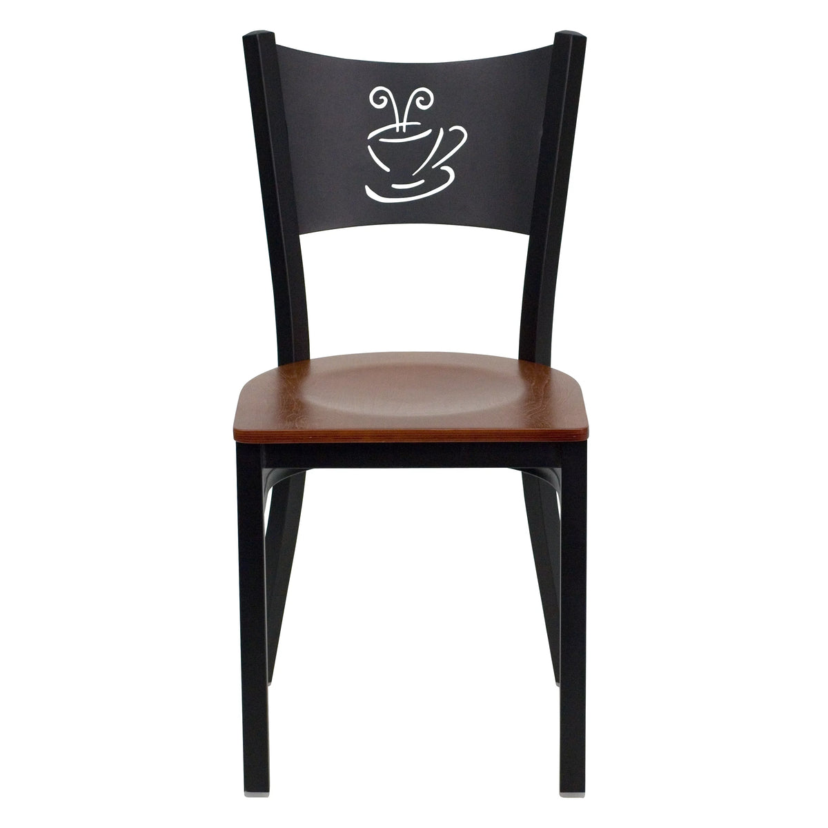 Black Metal Restaurant Chair with Cherry Wood Seat H703051