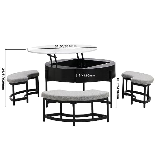 Lift-Top Coffee Table with Hidden Storage and Ottoman A773