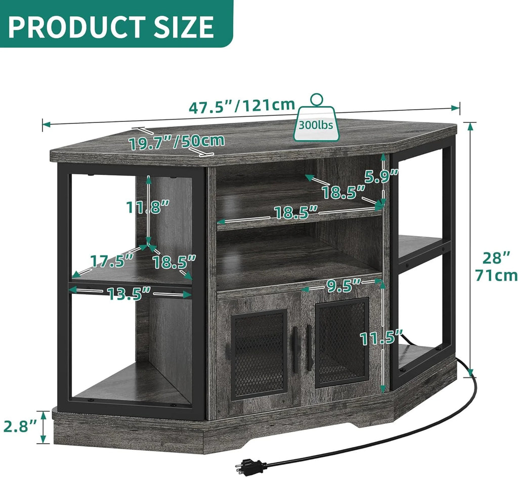 Corner TV Stand up to 55 Inch with Power Outlet, Gray Oak Z283838
