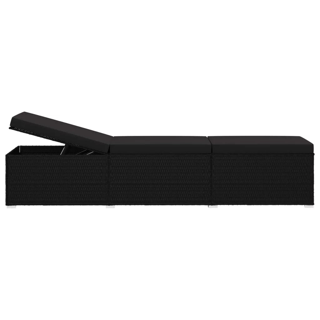 Black Poly Rattan Sun Lounger with Cushion V83577