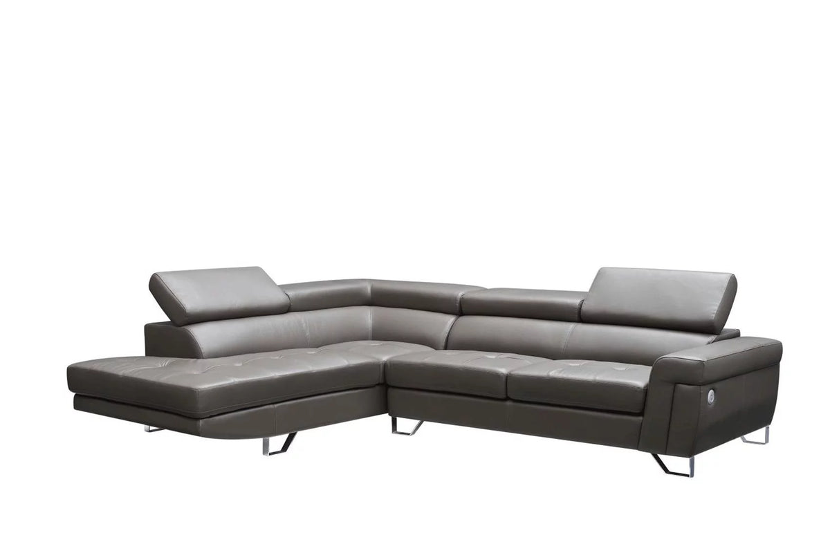 Dark Gray Top-grain Leather Sectional Sofa V6876
