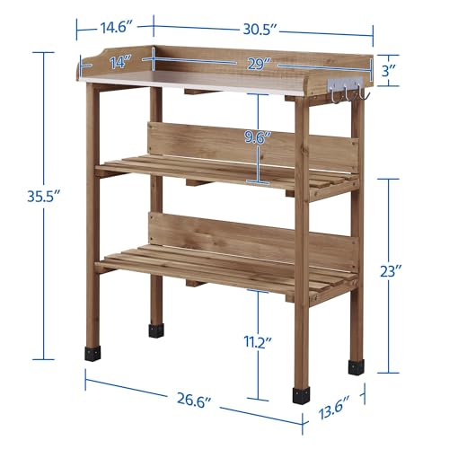 Brown Wooden Potting Bench Table with Storage Shelf E3894