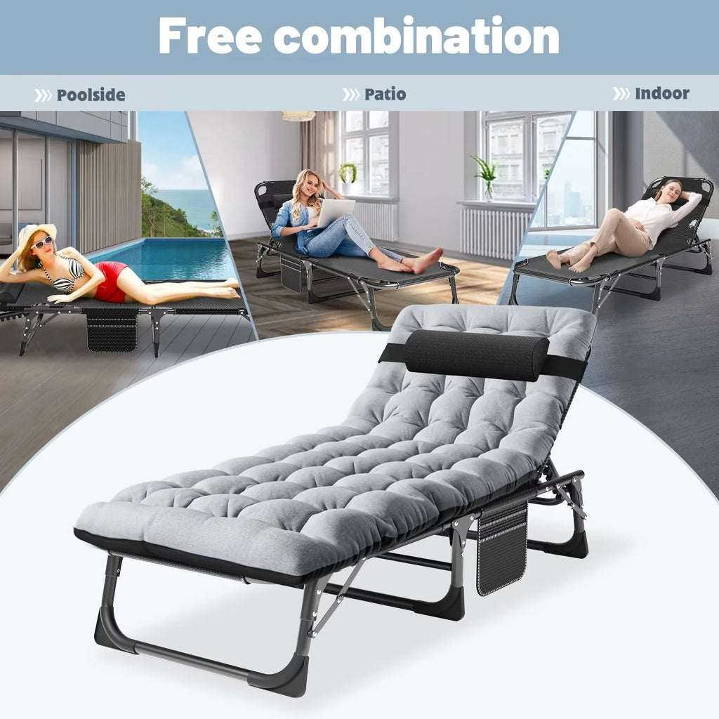 Portable Folding Lounge Chair Adjustable 4-Position with Pillow D739