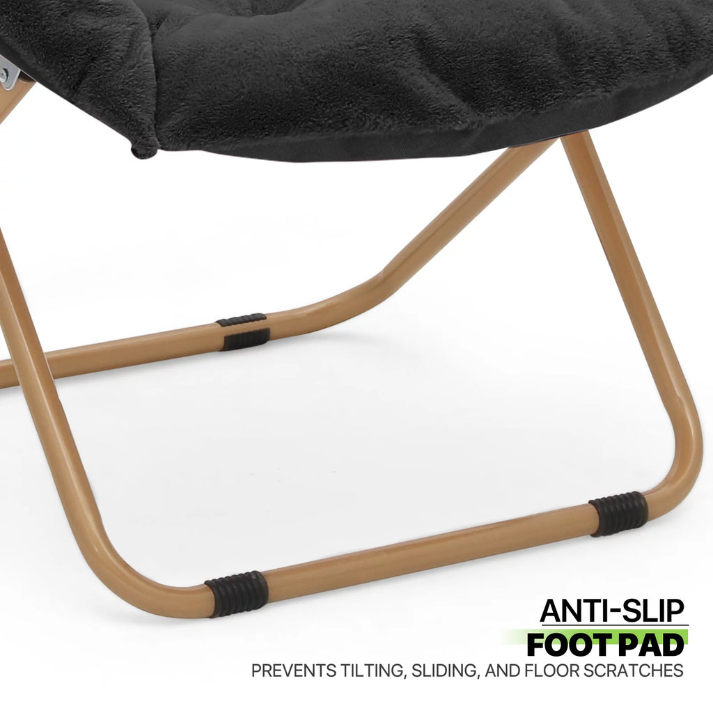Black Faux Fur Folding Saucer Chairs with Pillow M63824