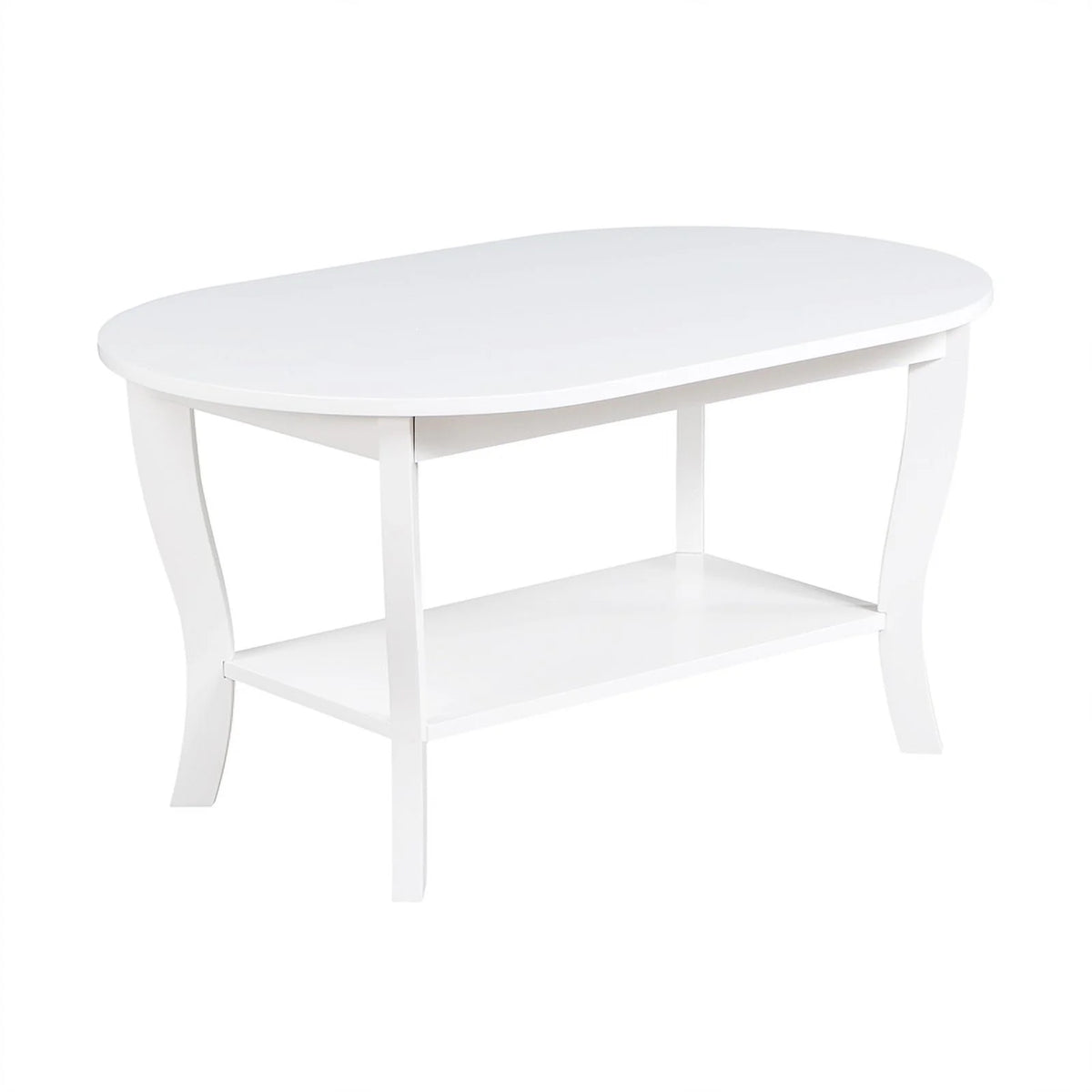 Oval Coffee Table with Shelf White Wood Finish X897