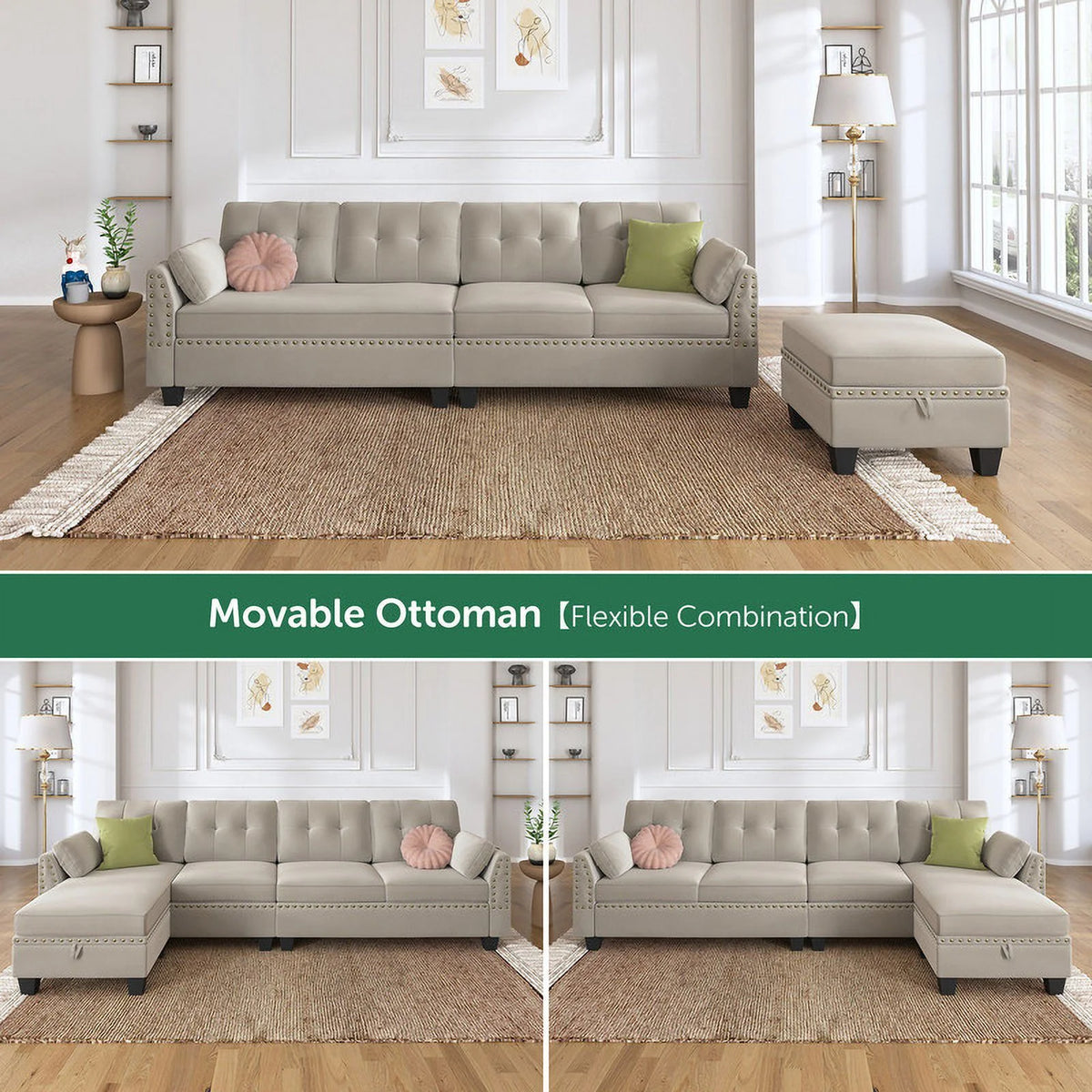 Reversible L-Shaped Sectional Sofa Couch U334