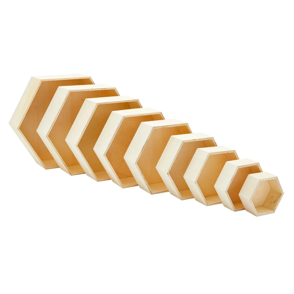 Set of 9 Unfinished Wooden Hexagon Shelves R3993