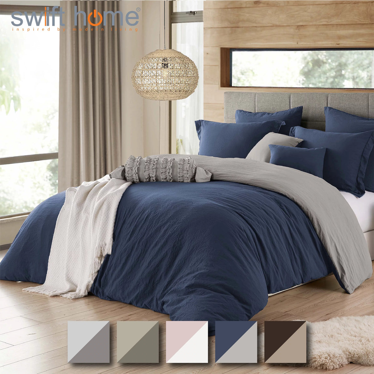 Navy Graphite Twin/Twin XL Reversible Duvet Cover & Sham Set U614799