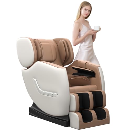 Khaki Full Body Zero Gravity Shiatsu Massage Chair with Back Heating and Foot Roller N3798