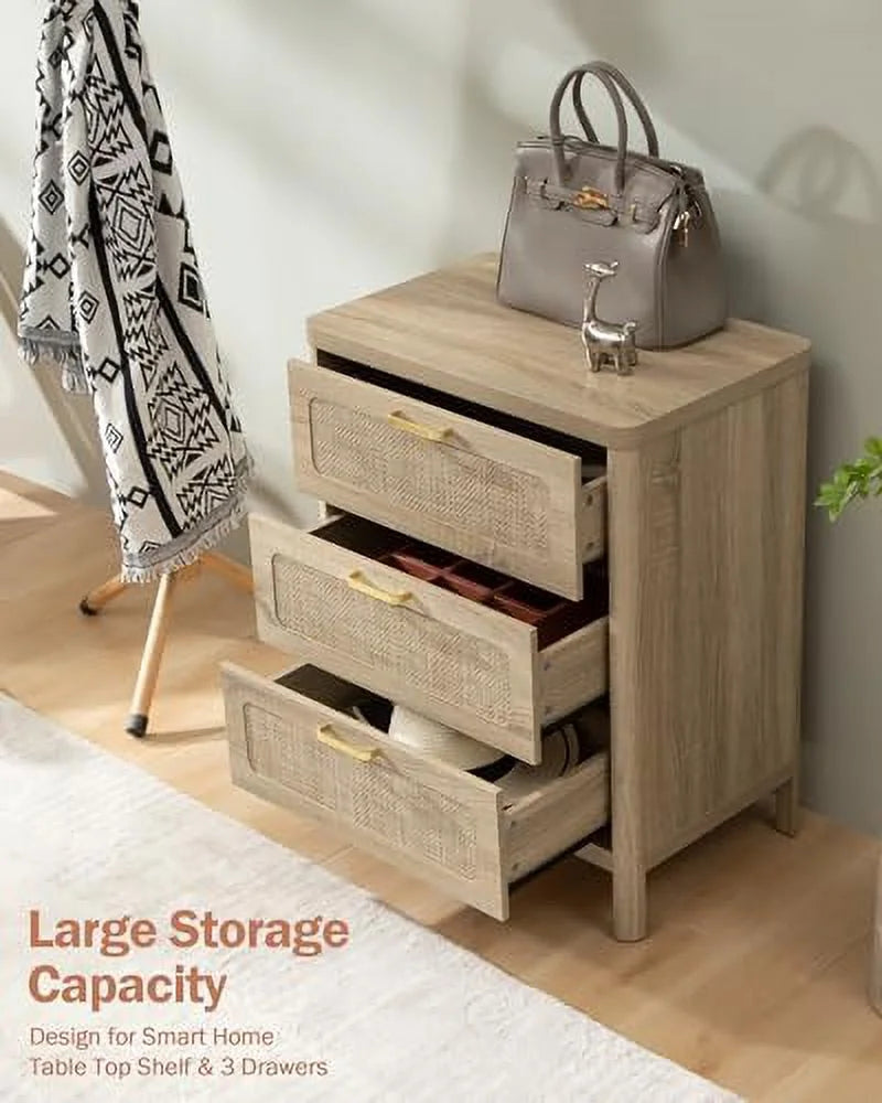 Rattan 3 Drawer Natural Wood Dresser S435