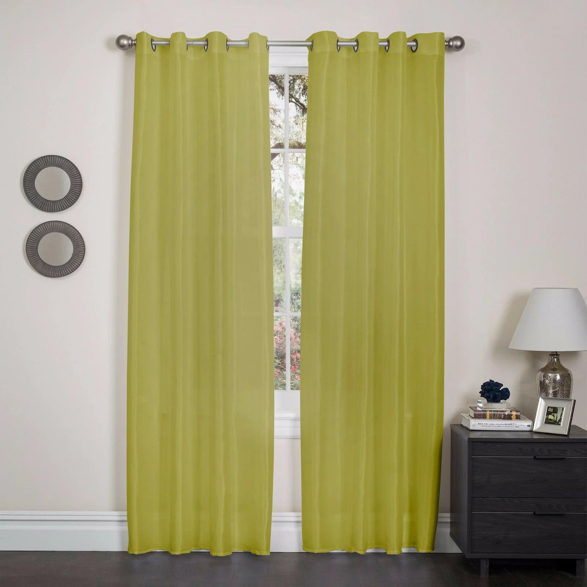 Light Filtering Faux Silk Curtain Panel 57" X 90" Green P38703