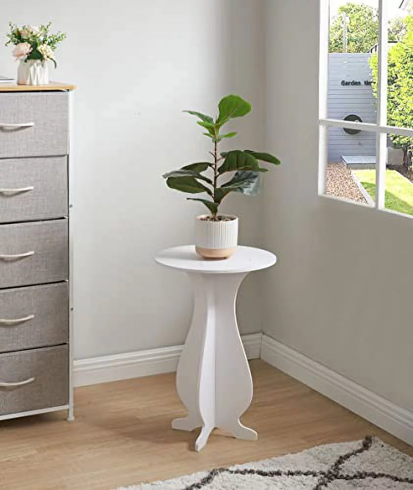 White Round Side Table Plant Stand U176